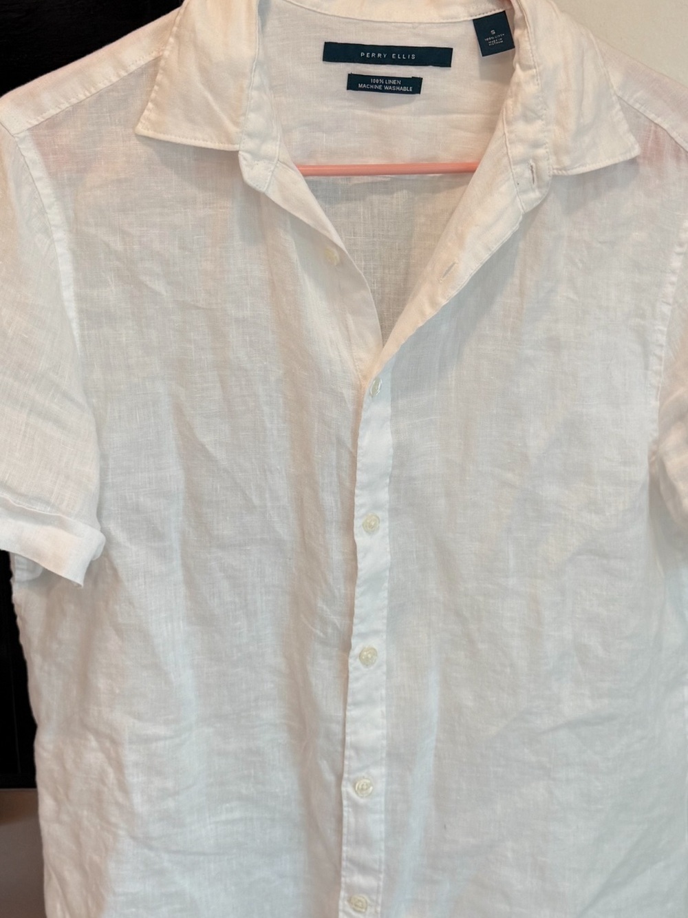 Perry Ellis White Short-Sleeve Linen Button-Up Shirt